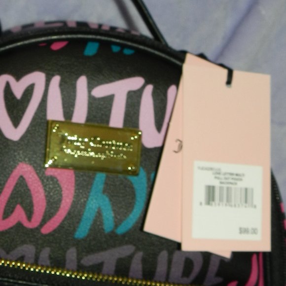 Juicy Coulture Love Letters 3 Peice Backpack, Pouch,Shoulder Bag Set Black NEW - Picture 9 of 15